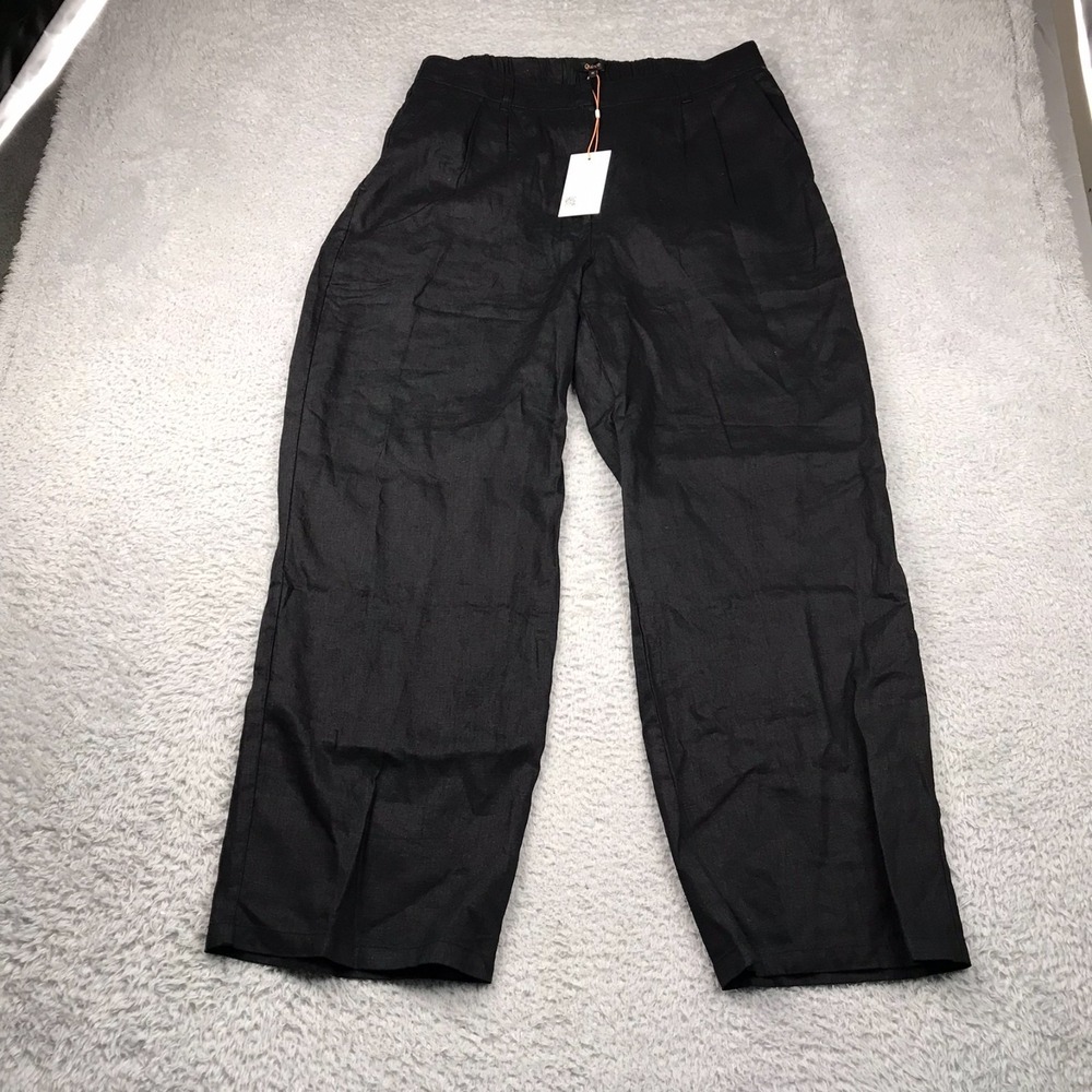 Quince 100% European Linen Pleated Trouser Womens 14 Black High Rise Pants NEW
